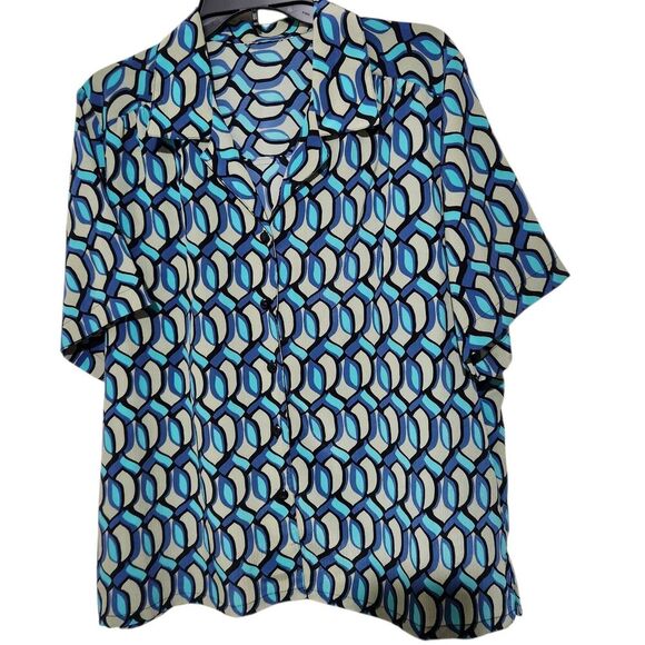 Donnkenny Blouse Size XL Blue Lightweight Short Sleeve - Picture 1 of 7